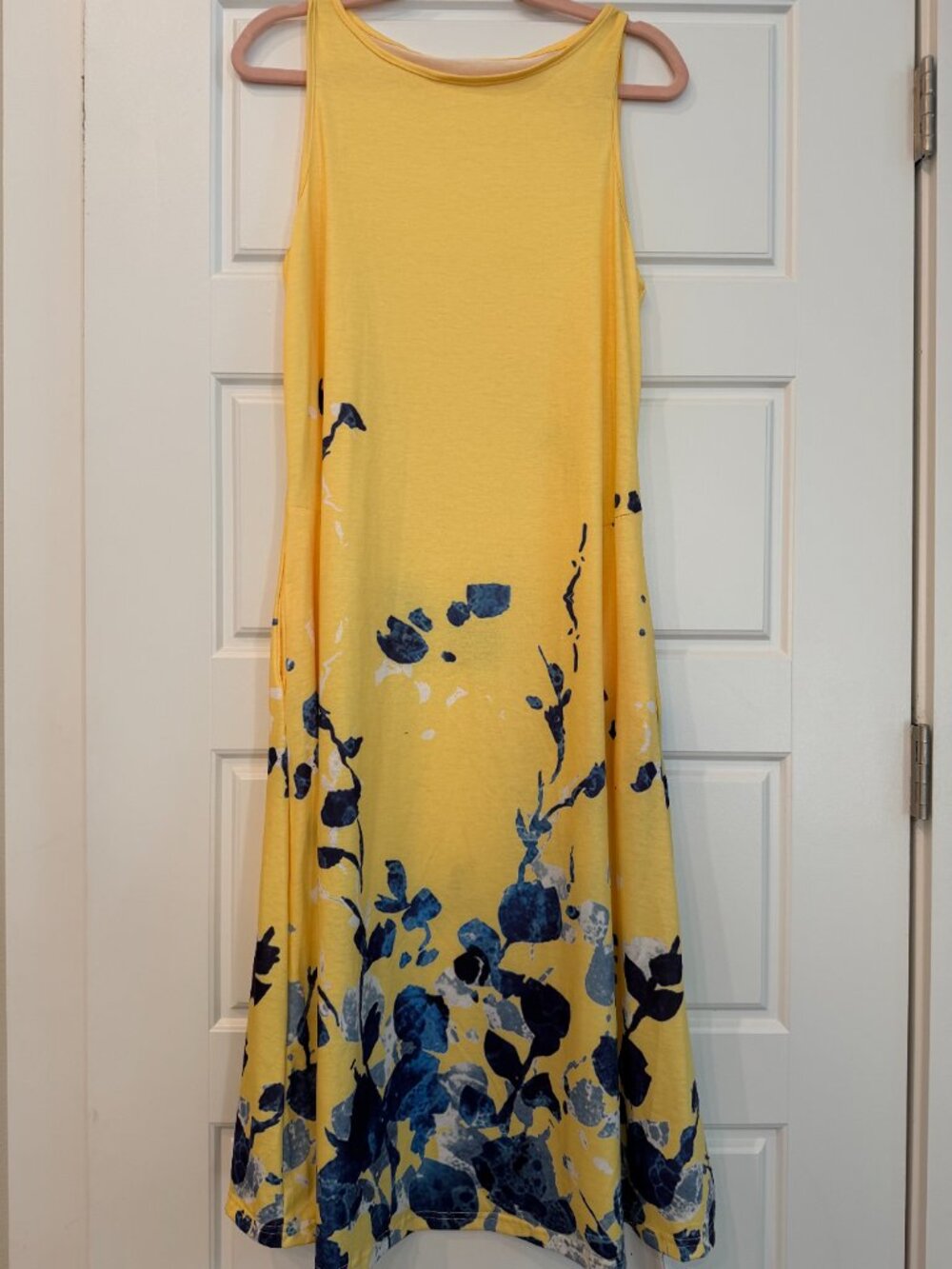 Yellow & Blue Floral Sleeveless Dress – Flowy Summer Dress
